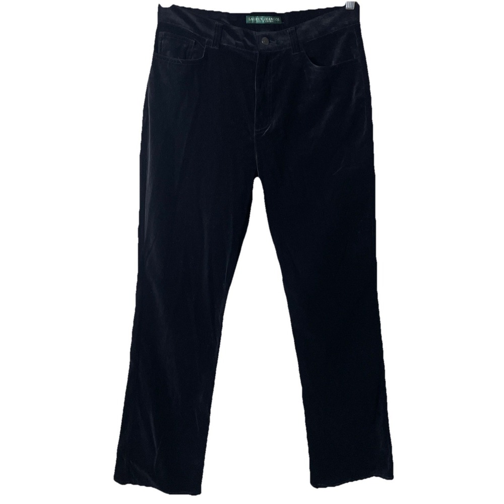 Lauren Jeans Co Ralph Lauren Velvet Pants Womens 10 Black Stretch Straight Leg